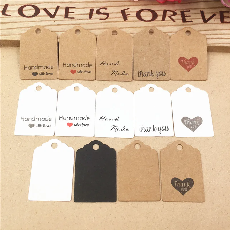 100pcs Kraft Paper Gift Tags with Strings thank you for Celebrating with Us  Handmade with Love Blank label DIY Crafts Gift Tags