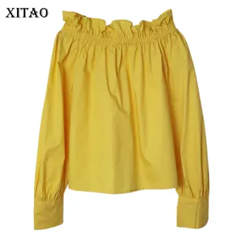 

XITAO Pleated Solid Color Shirt 2020 Spring Women Pleated Pullover Small Fresh Full Sleeve Slack Neck Minority Blouse GCC3264