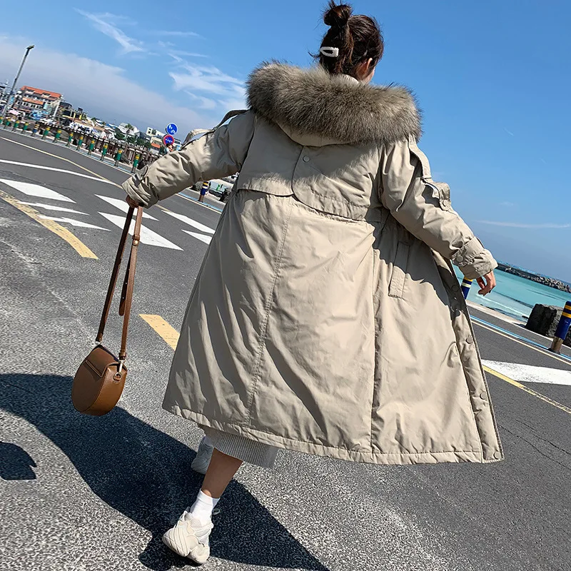 

2019 New Style Parka Long over-the-Knee Korean-style down Jacket Women's Thick Oversized Fur Collar Cotton Coat WOMEN'S Coat Pho