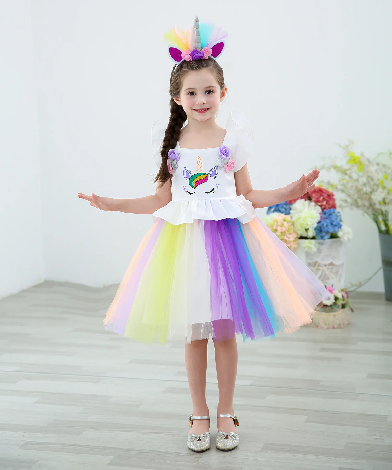 Платье для девочек; платье с единорогом для девочек; Детские платья для девочек; платье Эльзы; Детские праздничные платья принцессы; карнавальный костюм с единорогом