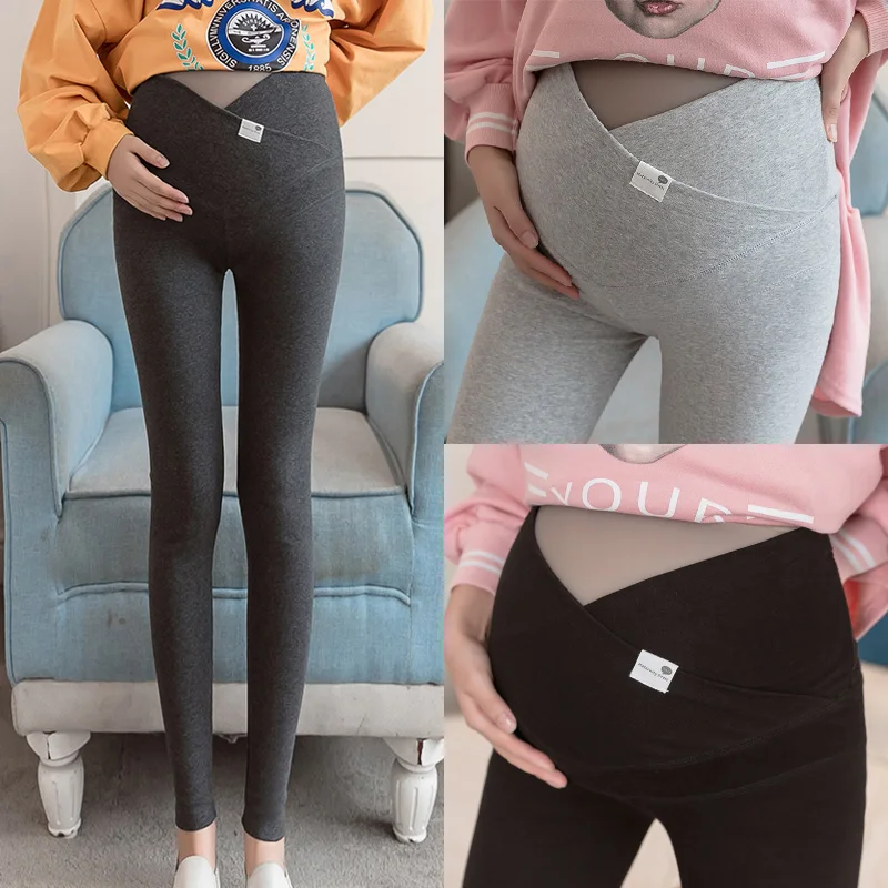 

Maternity Legging Spring Casual Skinny Pants Clothes for Pregnant Women Autumn Pregnancy 801# Across V Low Waist Belly Cotton