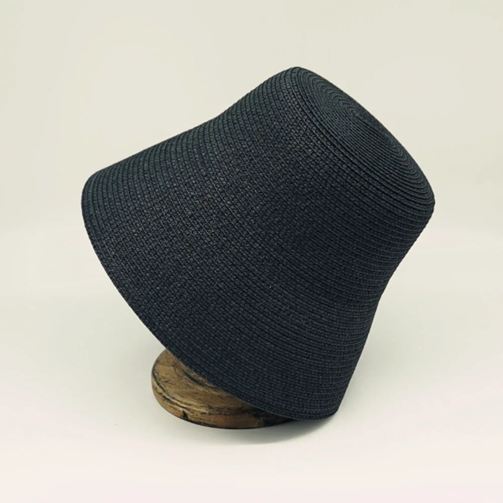 Woven Cloche Bucket Hat Plain Sun Hat 