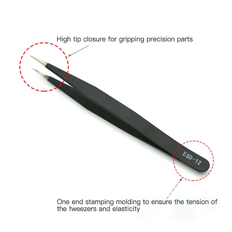Anti-static ESD Stainless Steel Tweezers Electronics Industrial Precision Curved Straight Tip Phone Maintenance Repair Hand Tool