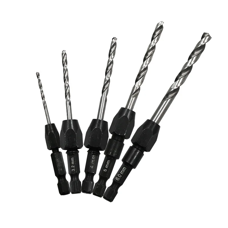 

5 Pieces Quick Change Twist-Drill 6542 Hexagonal Shank Twist Drill Set Metal Stainless Steel Hole Twist Drill