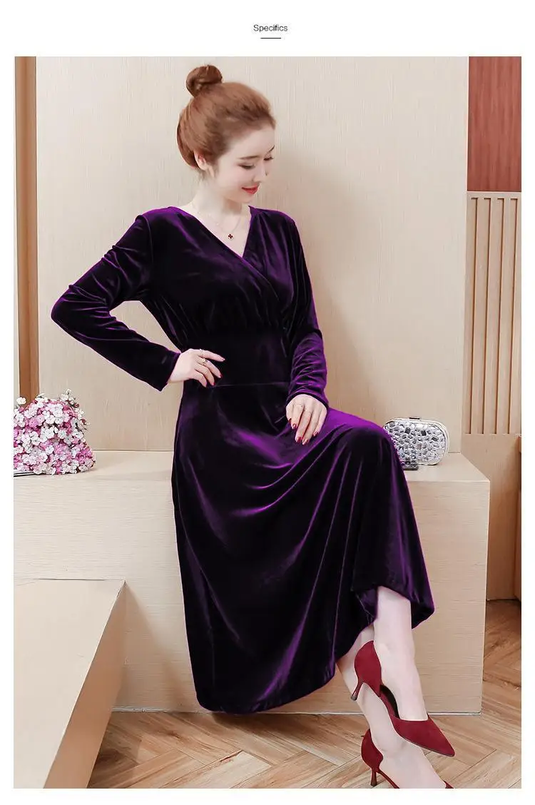 4XL 5XL зимнее женское длинное вельветовое платье большого размера, плюс размер, офисное платье с v-образным вырезом и длинным рукавом, женские элегантные красные вечерние платья