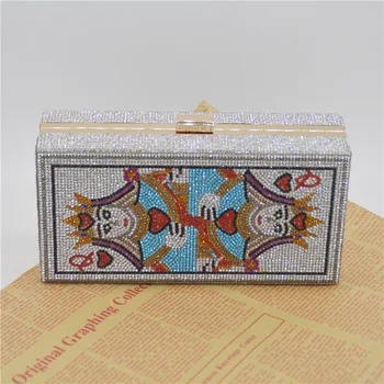 

Rhinestone Women's Wedding Clutch Hot Melt Glue Diamond Evening Bag Queen Of Cards Clutch Women Cash Funny Money Bag