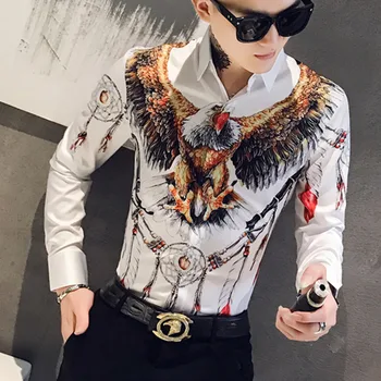 

2019 Fashion Designer 3D Eagle Printed Shirt Men's Petticoat Fashion Men's Social Club Shirt Men's Street Clothing Shirt Camisa