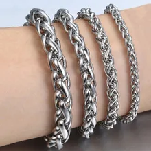 3/4/5/6 мм Ширина Для Мужчин's Браслеты серебро Титан Сталь витая Цепочка Браслеты для Для мужчин Для женщин в стиле хип-хоп, ювелирное изделие, подарок