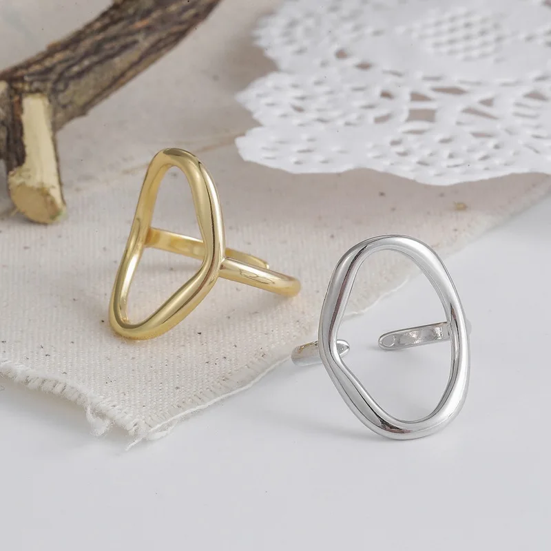 925 Sterling Silver Rings for Women Hollow Out Gold Color Resizable Opening