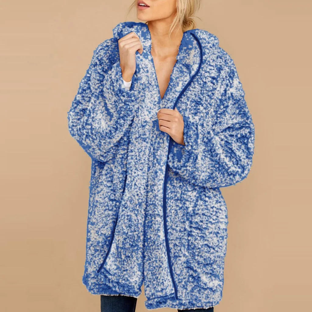 Пальто с искусственным мехом Для женщин элегантные осень-зима теплый мягкий молния Меховая куртка Женская Плюшевые пальто карман Повседневное Тедди Верхняя одежда# G30