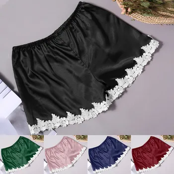 

New soft women Pajamas Silk Satin Sexy Flowers Floral Lace Pajamas Underwear Women Shorts Sexy Lingerie домашняя одежда#pingyou