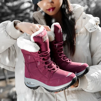

Women Winter Boots Keep Warm Quality Mid-Calf Snow Boots Ladies Lace-up Comfortable Waterproof Booties Chaussures Femme