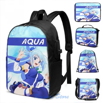 

Funny Graphic print AQUA KONOSUBA 01 USB Charge Backpack men School bags Women bag Travel laptop bag