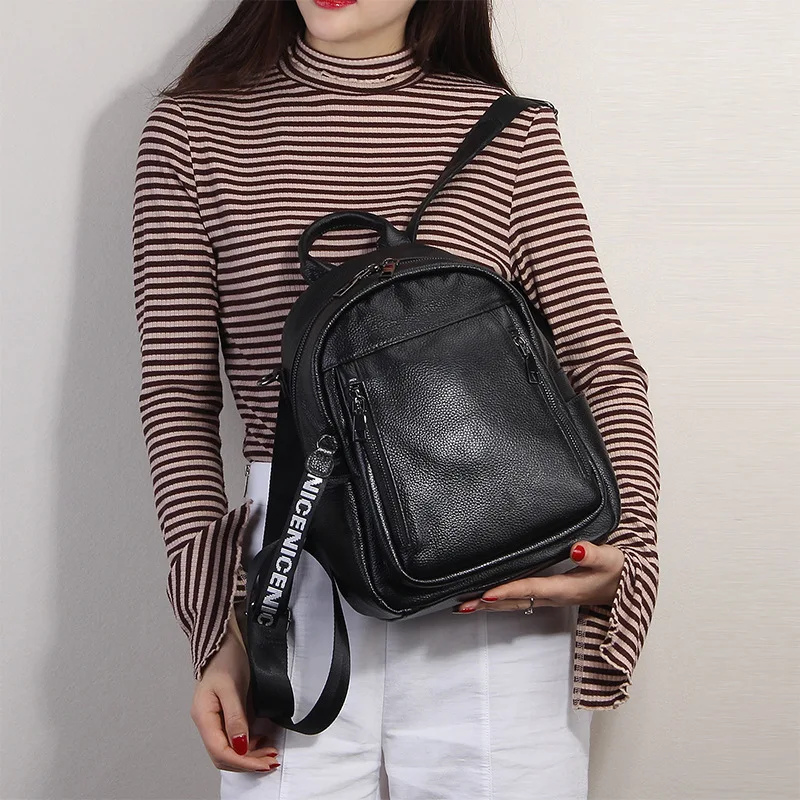 

2019 New Style WOMEN'S Leather Bags Fashion First Layer Leather Backpackage Pattern with Backpack School Bag