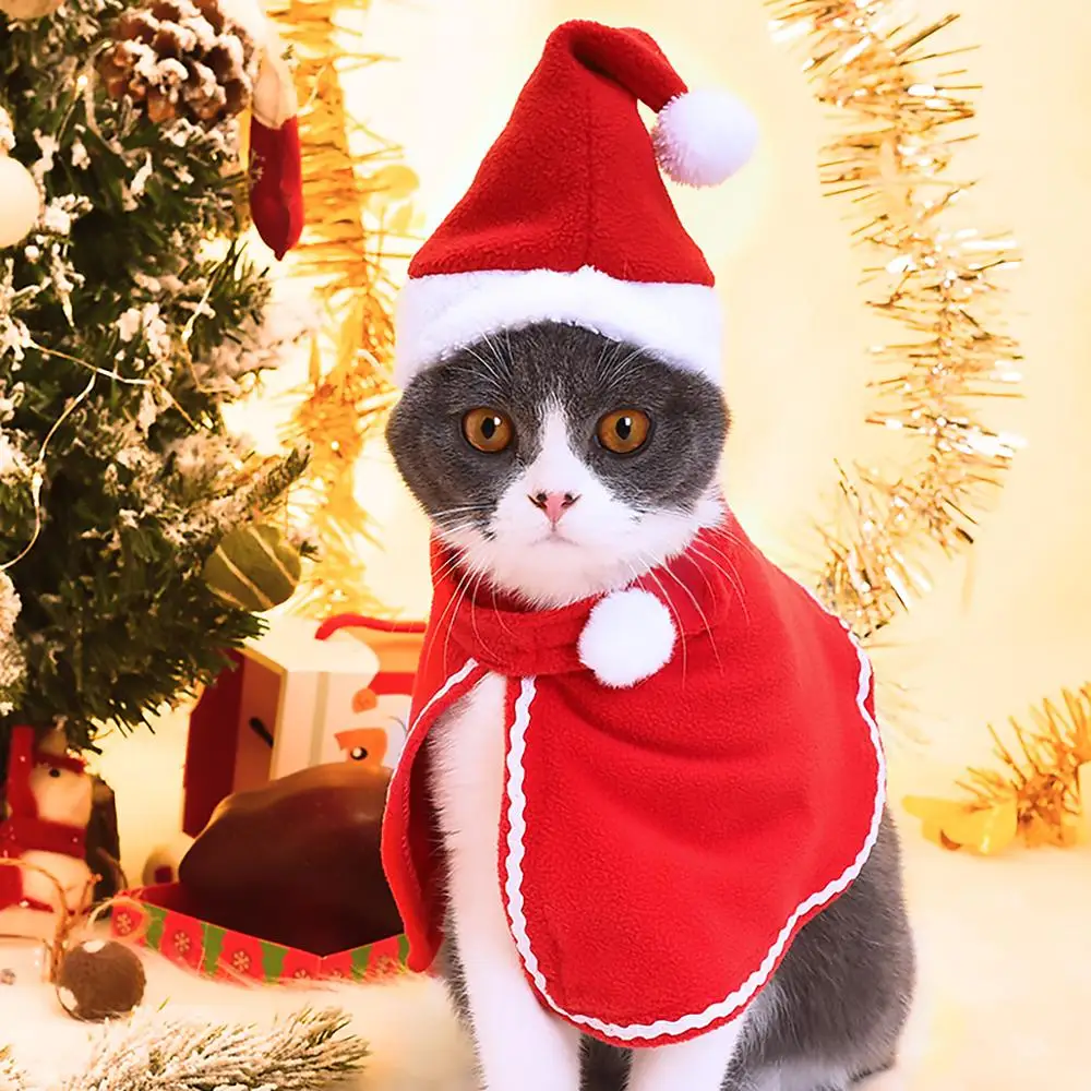 

QIFU Cat Dog Christmas Costume Red Christmas Hat and Cloak Merry Christmas Decorations Xmas Pets Gift Navidad 2019 New Year 2020