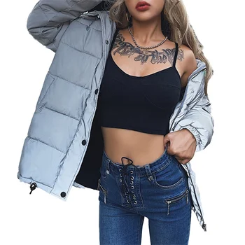 

Women Coat Oversize Harajuku Parkas Short Padded Casual Warm Jacket Striped Winter Clothing Fluffy Parka Female Outwear Coat