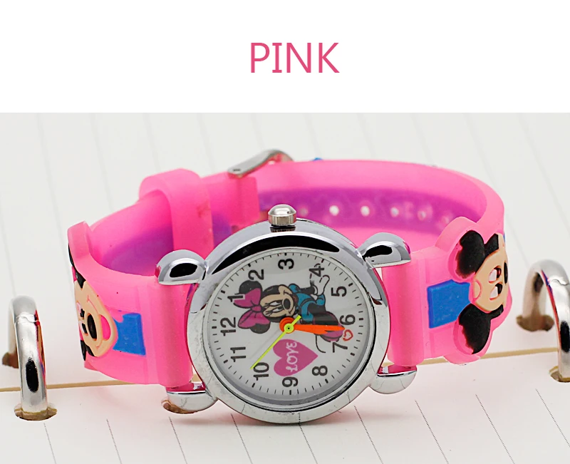 3D мультфильм милые дети девочки мальчики дети студенты кварцевые наручные часы очень популярные часы маленькая мышь регардер часы - Цвет: Розовый
