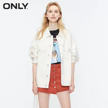 

ONLY Women's Loose Fit White Letter Print Denim Jacket | 119354517