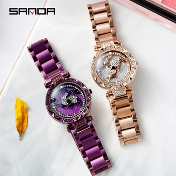 

watch women fashion casual watch women's quartz stainless steel waterproof deer rhinestone Purple gold clock relogio feminino