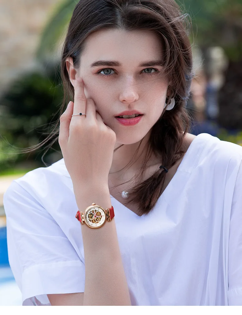 2021 Mechanical Watch Women Bracelet Watch Automatic Wristwatch Leather Stainless Steel Band Female Clock Chic Reloj Mujer