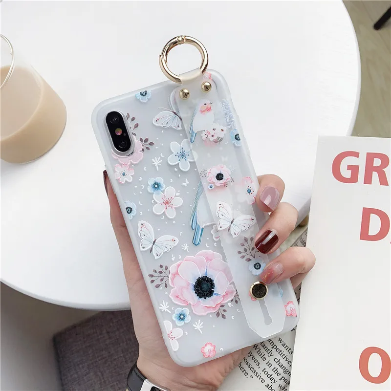 Wrist Strap J 3D рельефные Чехлы для телефона OPPO A11X A9X A7X A9 A5 F3 F7 F11 Pro Plus K1 Reno 2 девичий цветок мягкий силиконовый ремешок на запястье Чехол - Цвет: Wrist Strap J