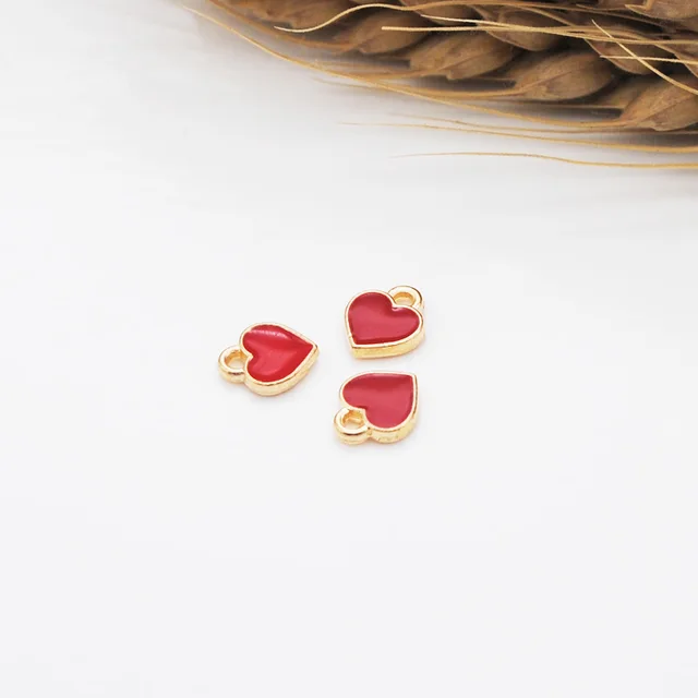 10pcs/lot Black White Pink Red Enamel Charms Heart Charms Pendant for DIY Jewelry Making Heart Charm Bulk Sale 7*8mm red 7x8mm