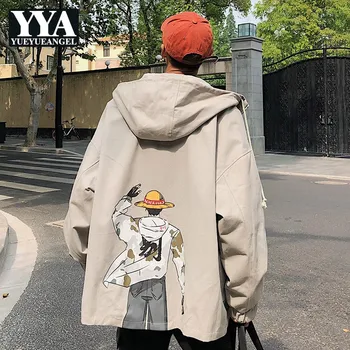 

2019 New Sweatshirt Men Street Long Sleeve Loose Jacket Coat Japan Style Cartoon Printed Hooded Zipper Male Outwear M-2XL