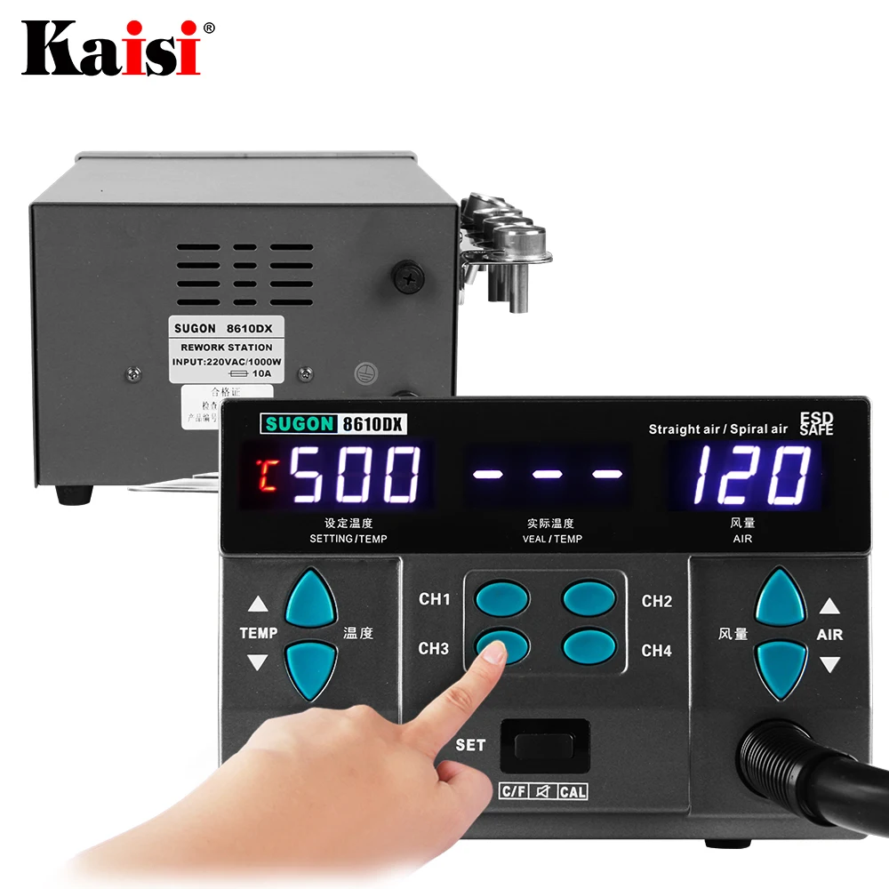 SUGON 8610DX PRO Hot Air Rework Station, 1000W LED Display Lead Free Heat Gun Microcomputer Temperature Adjustable 5 Nozzle - Image 5