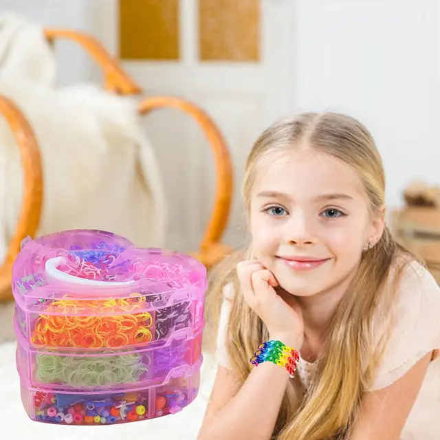 Rubber Bands Weaving Set DIY Toys Craft Kid Bracelet Braid Silicone Elastic Weave Bands Gifts for Girls 5