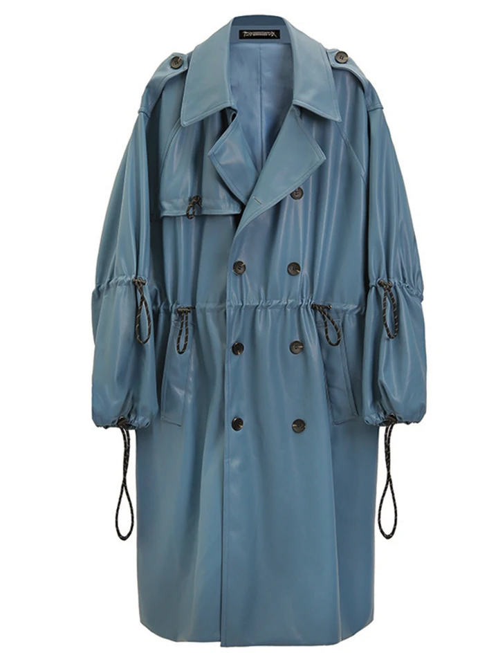 Nerazzurri Autumn Oversized blue long leather trench coat women