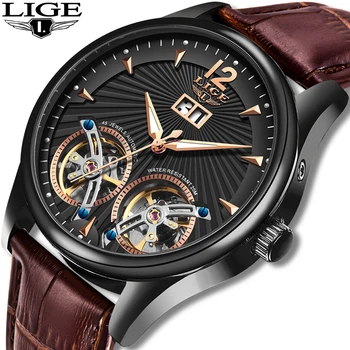 

Watch Men 2020 LIGE New Dual Tourbillon Leather Mens Watches Top Brand Luxury Automatic Mechanical Clock Male Sport Wirstwatch