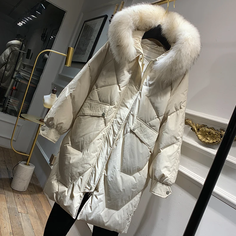 

Duck Down Jacket Women Winter Coat Women Down Coat Korean Big Fur Collar Puffer Jacket Warm Parka Casaco 9638 YY1508