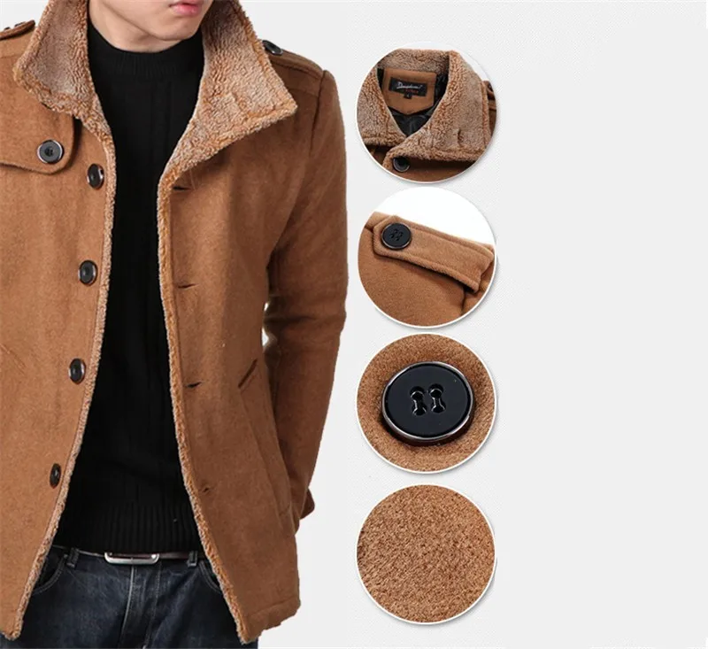 Для Мужчин's 2015 Осень Snd зимнее пальто с лацканами Большие размеры толстые шерстяные пальто Тонкий Британский шерстяное пальто мужской