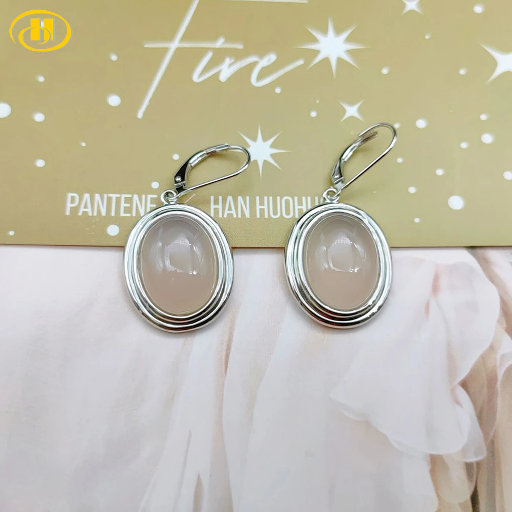 

Hutang 20ct Rose Quartz 925 Silver Drop Earrings for Women Genuine Pink Gemstone Solid 925 Sterling Silver Fine Elegant Jewelry