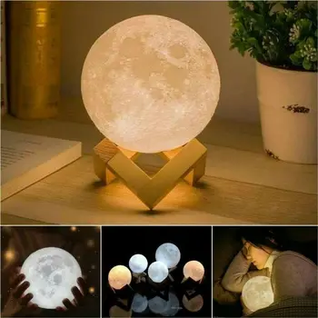 

Led Moon Lamp 3d Print Night Light Rechargeable 3 Color Tap Remote Control Starry Sky Lamp Lights Bedroom Moon Light Gift