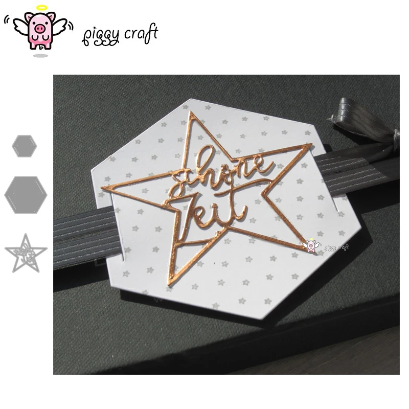 

Piggy Craft metal cutting dies cut die mold Ribbon Hexagon Label Scrapbook paper craft knife mould blade punch stencils dies