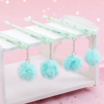 

50PCS Student Creative Plush Ball Avocado Transparent Rod Gel Pens Black 0.5mm Student Stationery Kawaii School Supplies