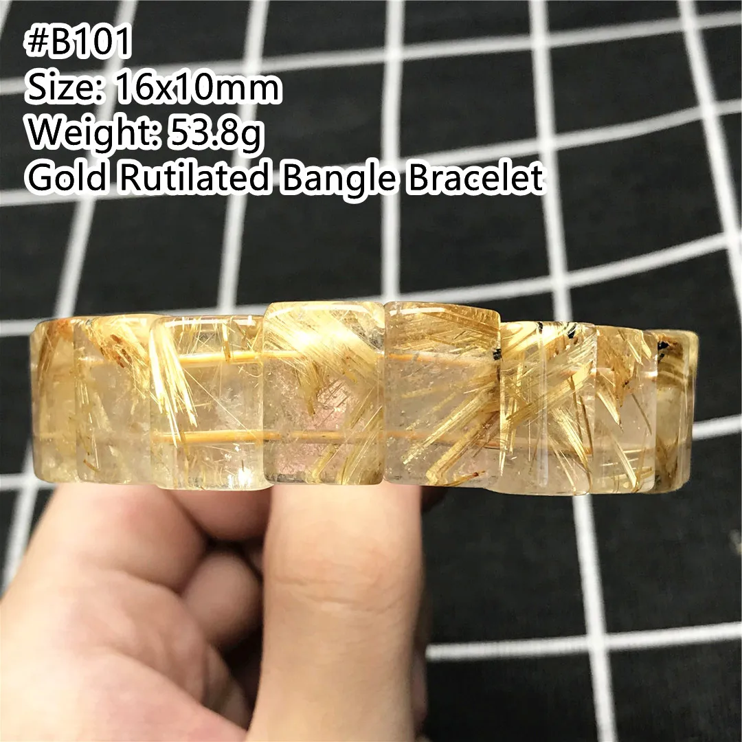

Natural Gold Rutilated Quartz Bangle Bracelet Jewelry For Women Lady Men Wealth Gift 16x10mm Beads Crystal Stone Gemstone AAAAA