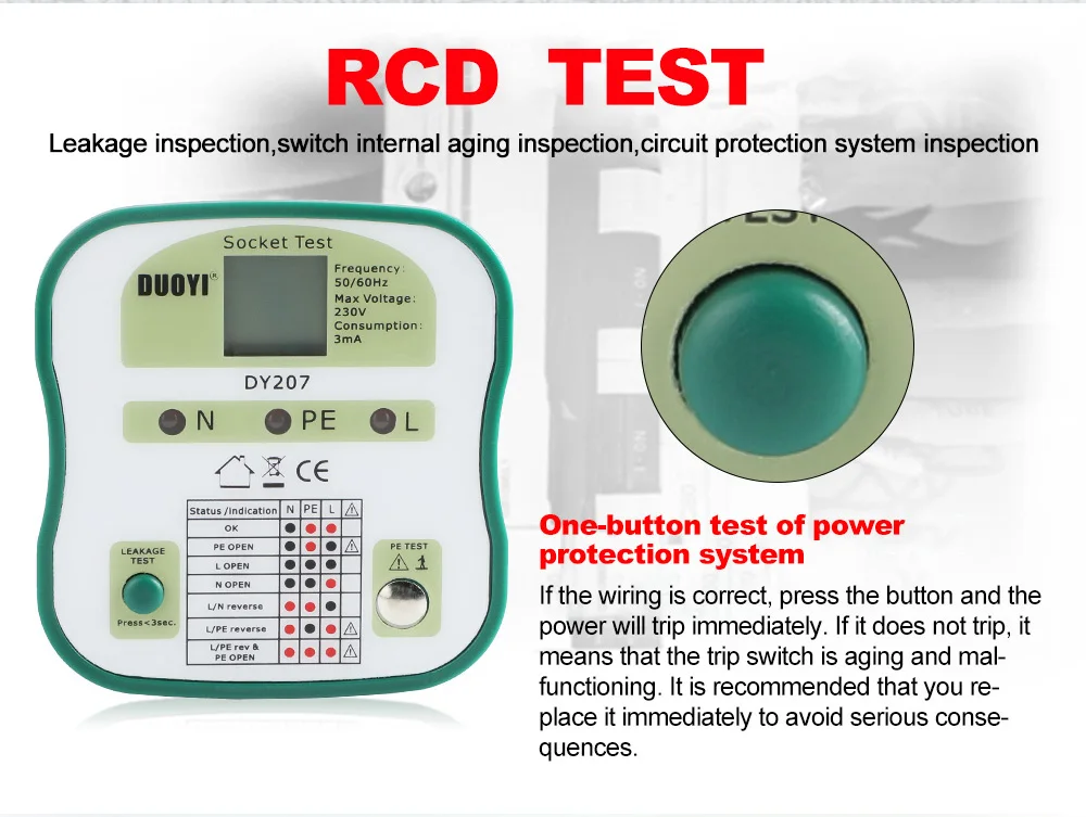 DUOYI DY207 220V 110V Цифровой Дисплей гнездо Тесты er Безопасность цепи розетки код