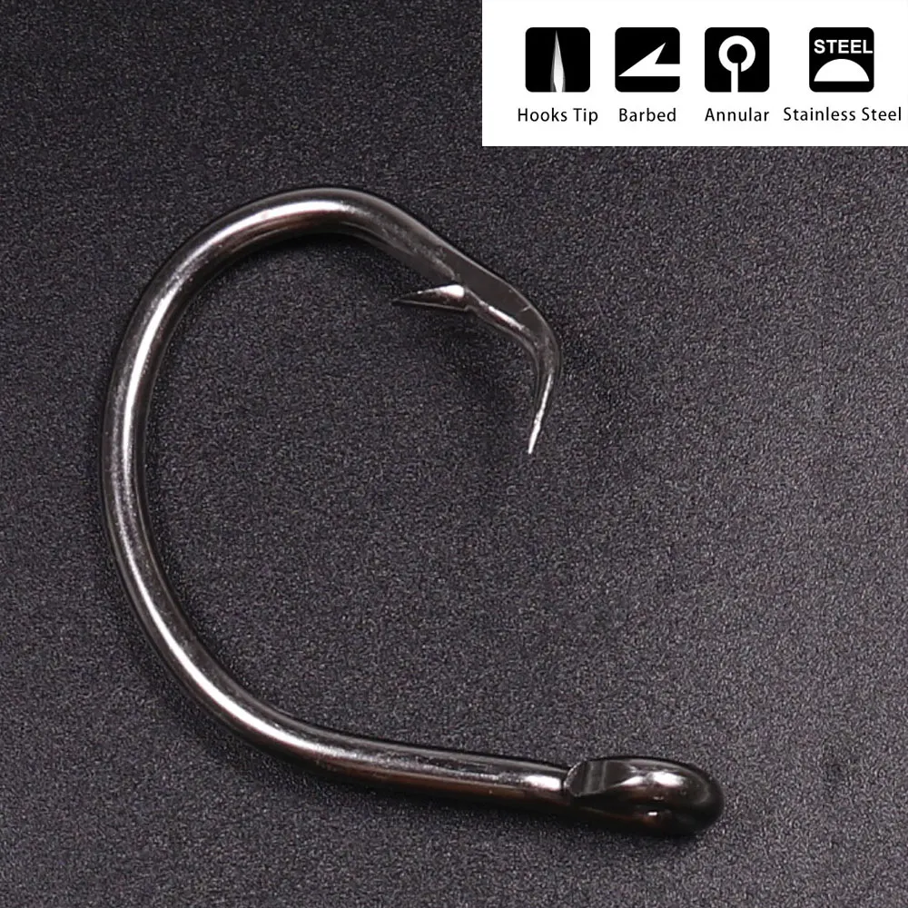 

20Pcs Barbed Circle Hook Anticorrosion Stainless Steel Large Baithook For Tuna Shark Halibut Saltwater Ocean Trolling/Boat Fishing 12/0 14/0 16/0
