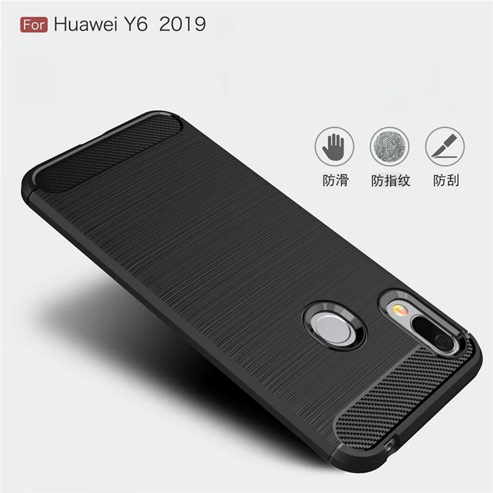 Для huawei Y6 2019 Чехол Мягкий силиконовый чехол из углеродного волокна для телефона