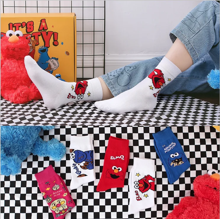 

Sesame Street Cartoon Cosplay Socks Pink White Elmo Cookie Monster Novelty Funny Cute Women Socks Autumn Winter Cotton Socks