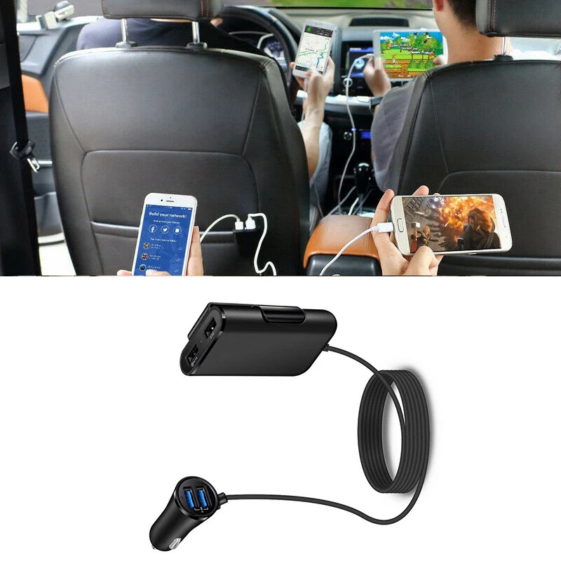 4-Порты и разъёмы зарядных порта USB для автомобиля быстрое зарядное устройство для спереди на заднем сиденье 4.8A Удлинительный кабель аксессуары для телефонов Аксессуары