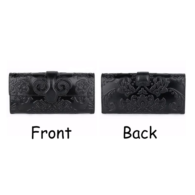 Retro Embossed Women's Clutch Premium Genuine Oil Waxing Leather Unique Embossed Floral Woman Purse  Long Cover Style Wallets