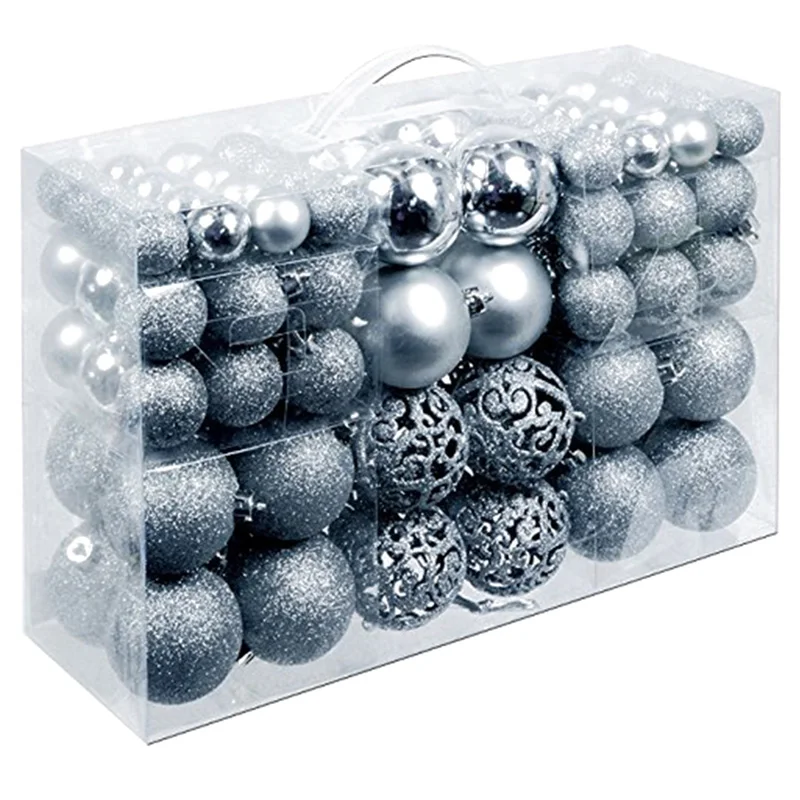 

HOT-100Pcs/Box Christmas Ball Box Set Available Lightweight Holiday Christmas Tree Ornament Decorations Silver