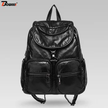 

High Quality Backpack Women Leather Black Soft PU Backpack Female Fashion Girl Bagpack for Teenage Multifunction Drawstring Bags