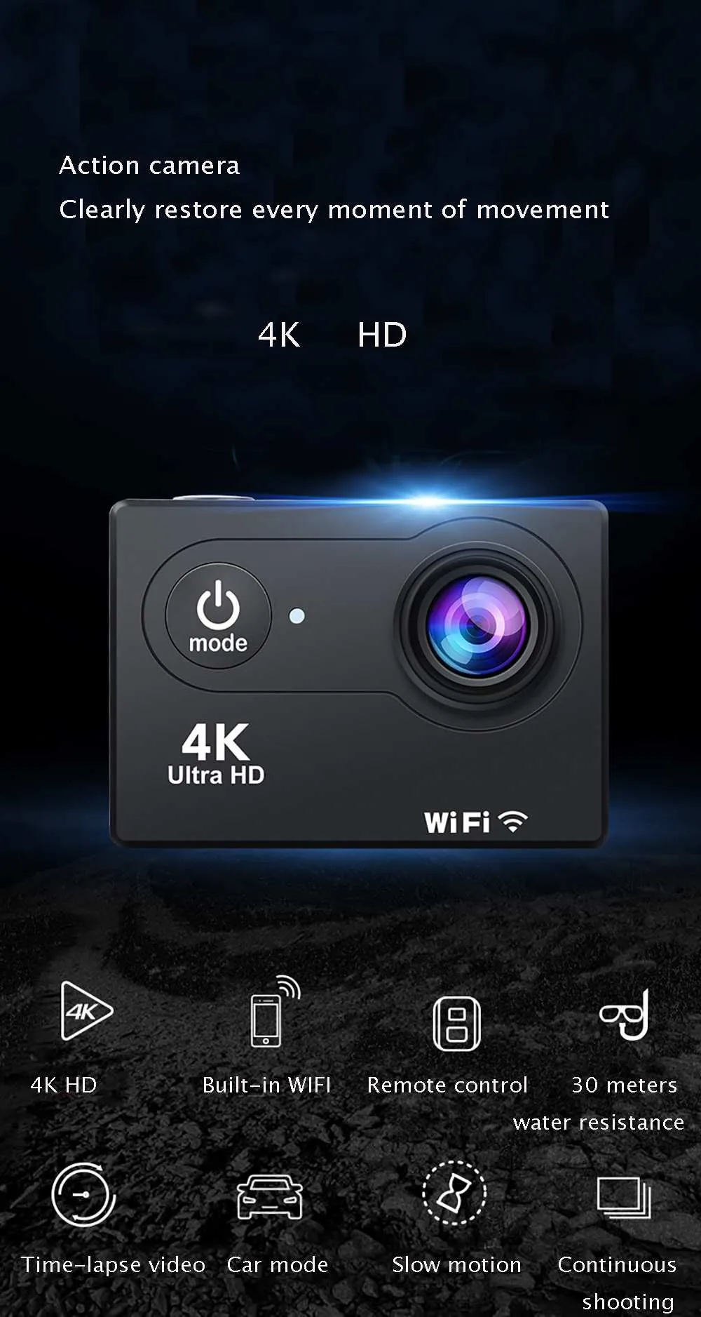 AUSEK Wifi 4K 60fps Ultra HD Waterproof Sports Action Camera With Extranal microphone description image