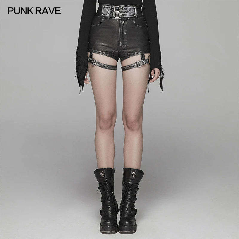 PUNK RAVE pantalones cortos de piel sintética para mujer, Punk Rock, ropa de calle sexi, cortos de motorista, de cintura alta|Pantalones cortos| - AliExpress