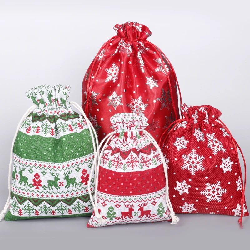 

1pc More Size Elk Deer Snowflakes Candy Gift Bag with Stickers Merry Christmas Guests Packaging Boxes Christmas Party Gift Decor