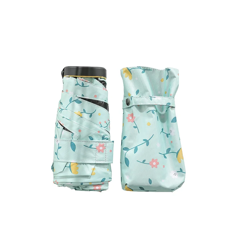Floral-Print 16.5 Cm Ultra-Light Portable with Pockets UV-Protection Parasol Five-fold Umbrella